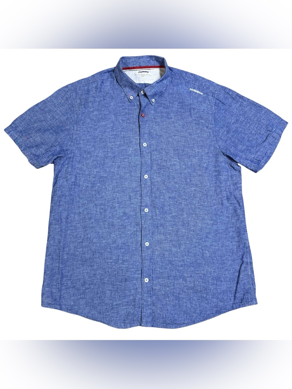 Hummer Brand Men's Extra Large Blue Linen-Blend Short-Sleeve Button Down Shirt